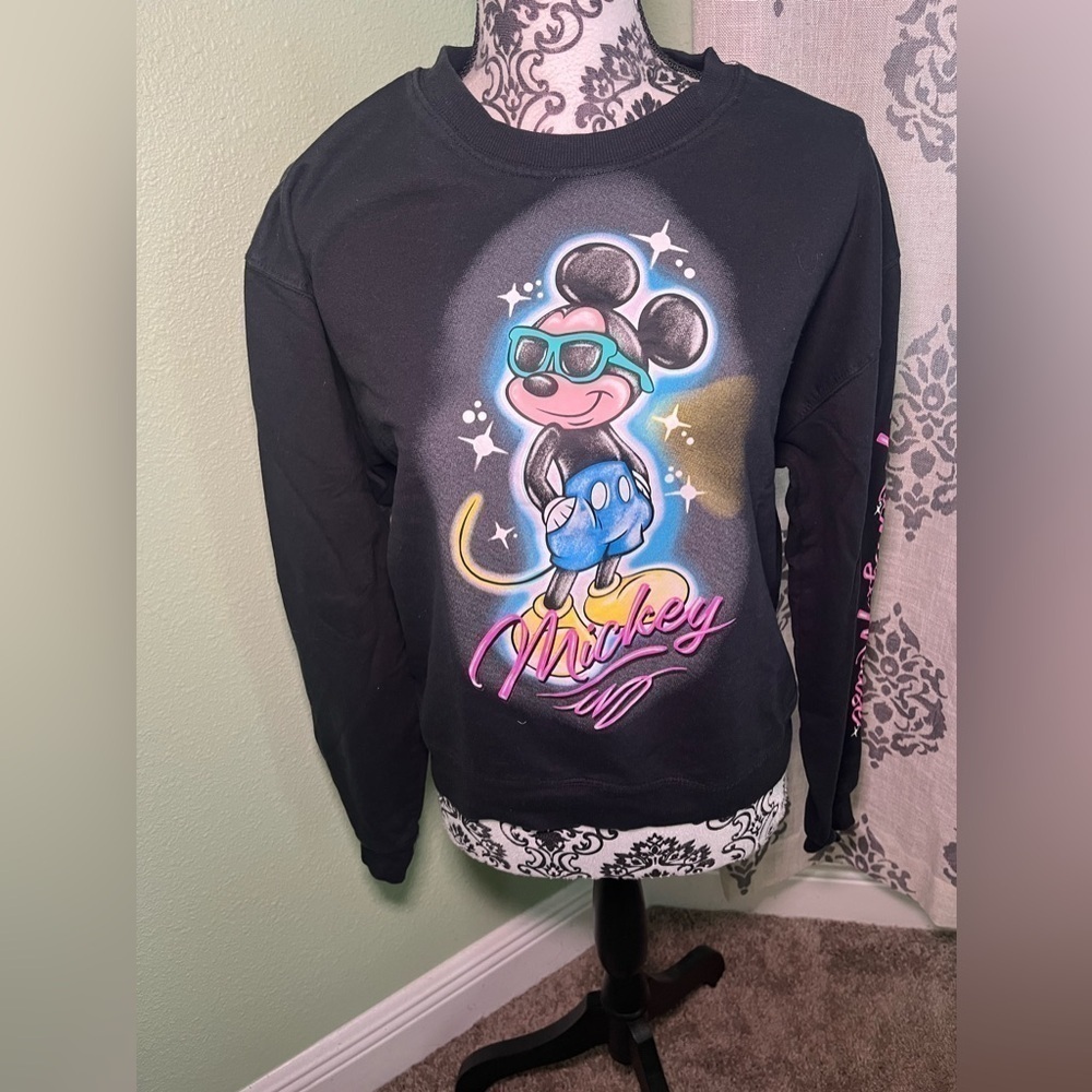 Disney Mickey Mouse Vintage Style Glowing Airbrush Pullover Sweater
